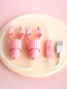 Электрический вибрирующий зажим для сосков «Электроискра» с USB-зарядкой — регулируемый БДСМ стимулятор, светло-розовый