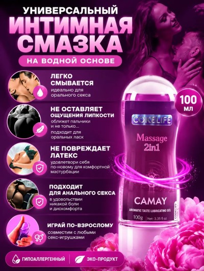 Смазка интимная CokeLife Camay 100 мл – ароматизированная водная смазка для вагинального и анального секса - Смазка CokeLife Camay и латексный презерватив