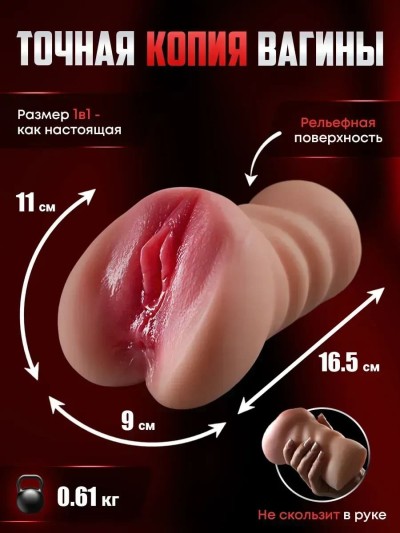 Мастурбатор премиум-класса «Real Touch Anatomy» 2 в 1 — анатомически точная игрушка (телесный) - Вид мастурбатора спереди: реалистичная анатомическая форма.