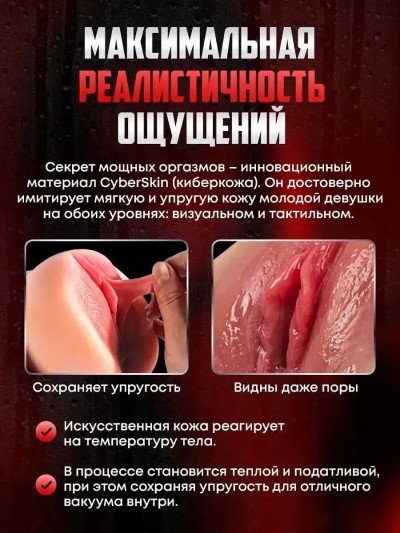 Мастурбатор премиум-класса «Real Touch Anatomy» 2 в 1 — анатомически точная игрушка (телесный) - Макросъемка внутренней текстуры мастурбатора для реалистичных ощущений.