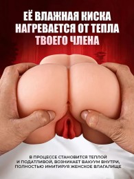 Реалистичный мастурбатор-полуторс JIUAI «Cyber Skin» 2 в 1: вагина и анус из киберкожи (телесный)