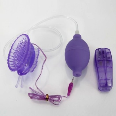 Вакуумная помпа для клитора с вибрацией Pleasure Pump Butterfly Clitoral, розовая (Howells 54002-pinkHW) – мультискоростная стимуляция - Полный комплект помпы Howells: колба, груша, шланг, пульт управления. Все для вакуумной стимуляции.