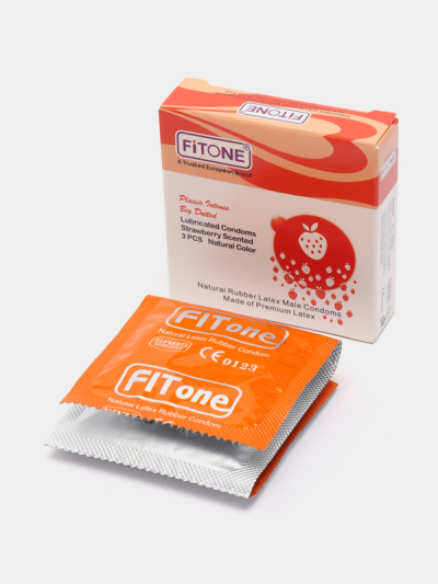 Презервативы Fitone, большие пупырышки, с клубникой, 3 шт - Большие пупырышки на презервативах Fitone с ароматом клубники, 3 шт