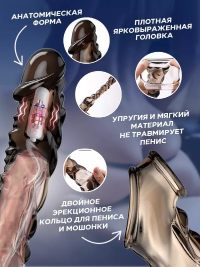 Насадка на член для увеличения 18+ с вибрацией - Насадка на член для увеличения 18+ с вибрацией