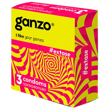 Ganzo Презервативы "Extase", с точечной и ребристой поверхностью, 3 шт - презервативы